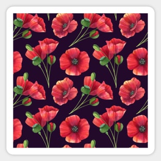 Botanical Floral Seamless pattern -red poppies Sticker